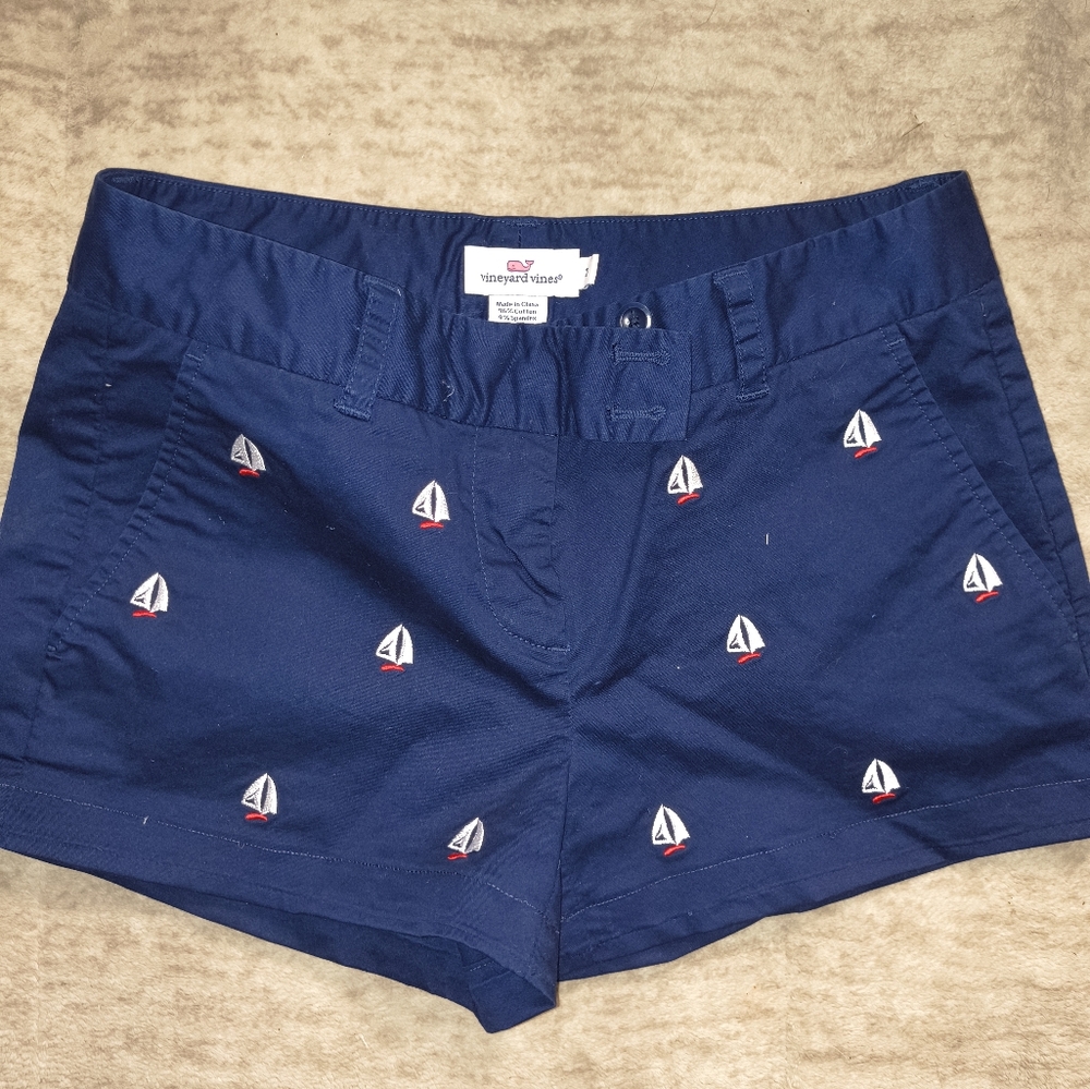 Vineyard Vines Navy Blue Women Shorts with Sailboat Embroidery
